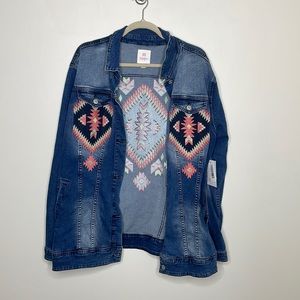 Lularoe Jaxson XXL 2X Denim Jacket Embroidered Boho NWT Hippie
